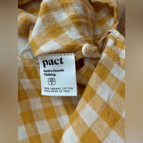 Pact 100% Organic Cotton Gauze Checkered Golden Yellow White Tunic Dress XS / S - Picture 4 of 12